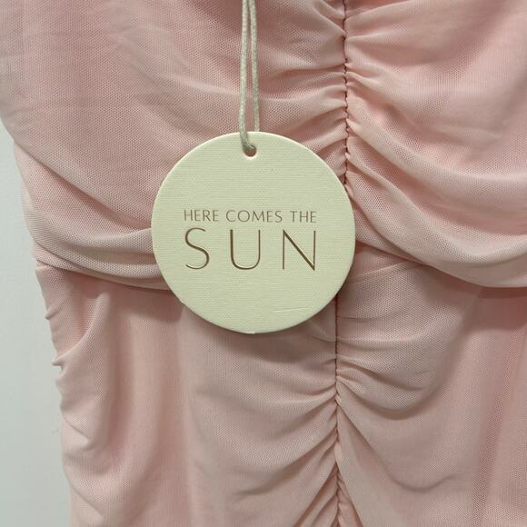 HERE COMES THE SUN Jozelle Ruffle Hem Midi Dress Powder Pink Women’s Sz L - NWT - Picture 8 of 13